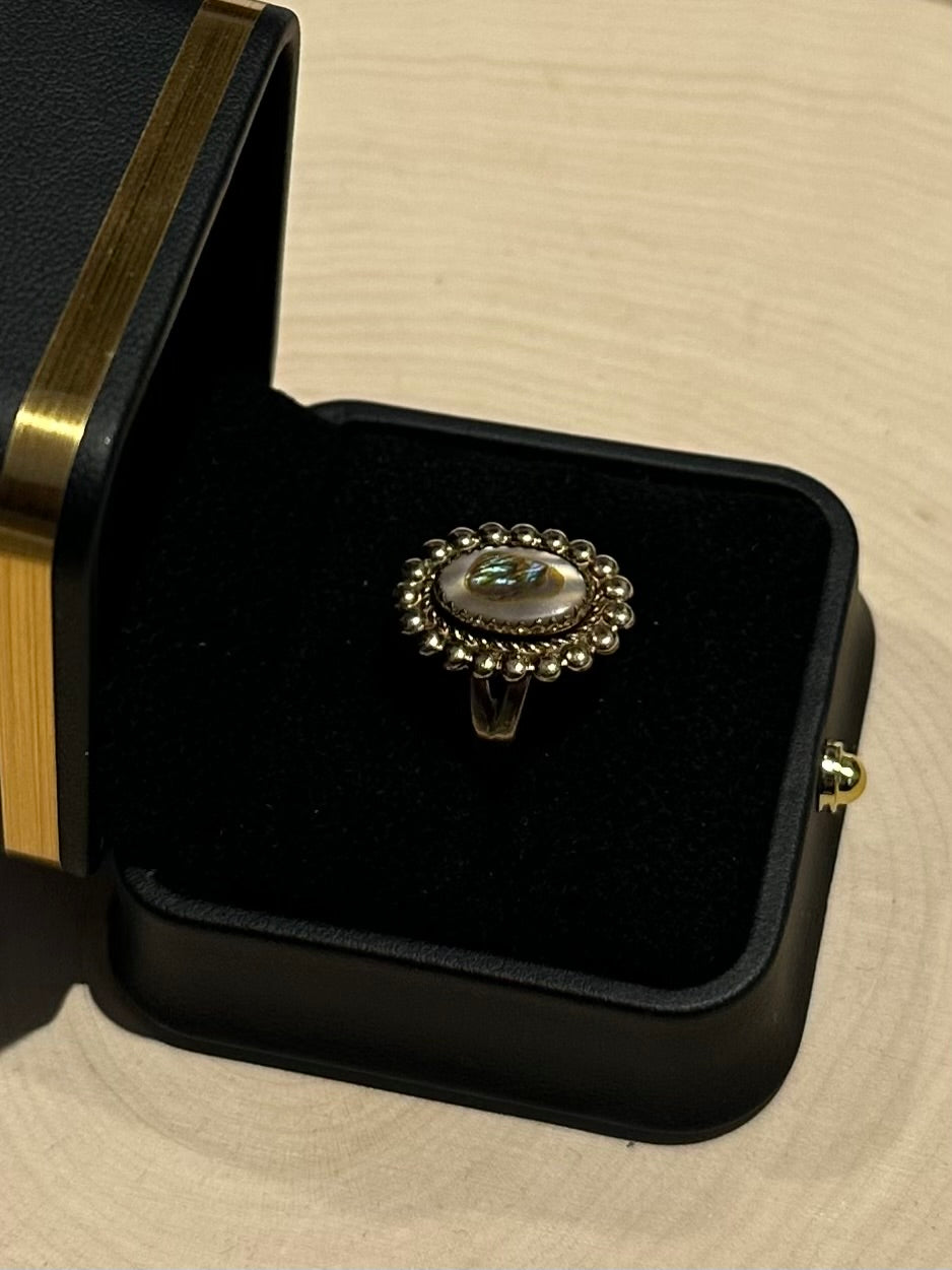 1970s Signed Bell Trading Post Sunbell 12k Gold Filled Abalone Ring US Size 6