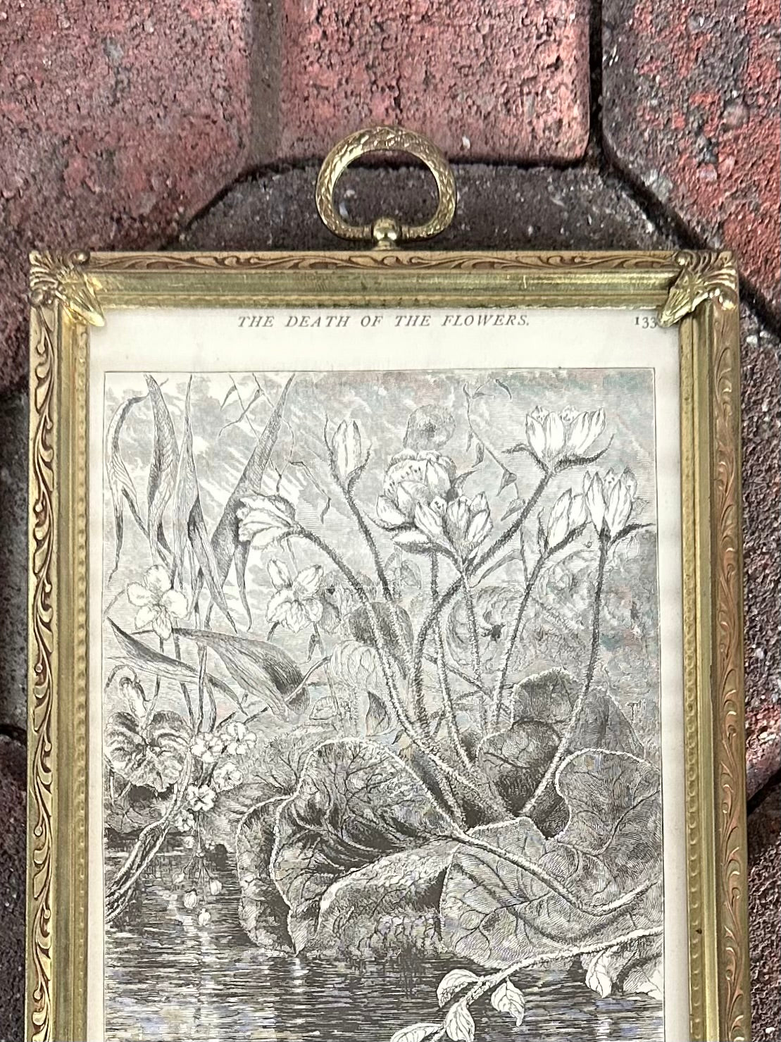 Vintage Framed Engraving "The Death of the Flowers" from 1878 Poetical Works of William Cullen Bryant