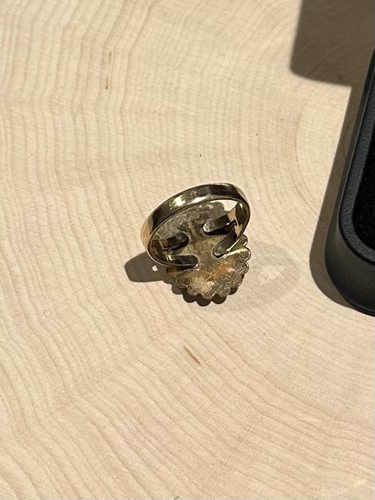 1970s Signed Bell Trading Post Sunbell 12k Gold Filled Abalone Ring US Size 6