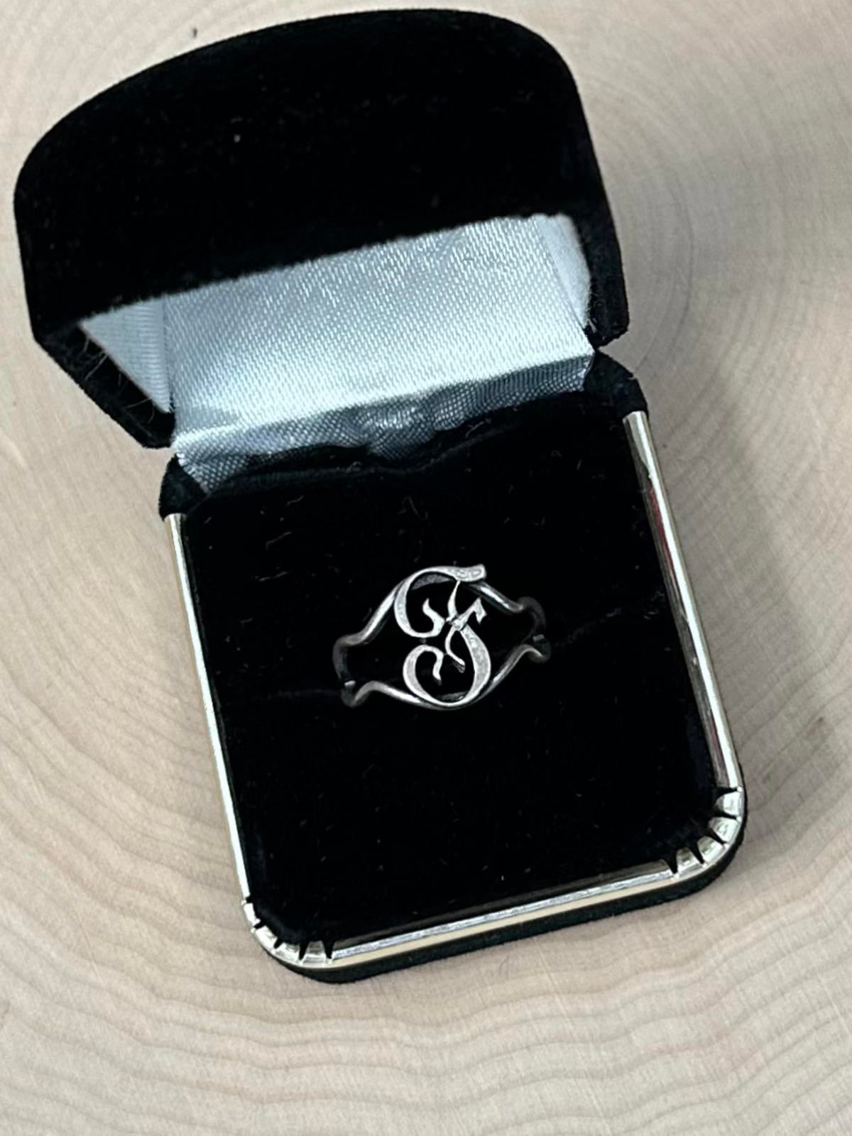 Vintage Signed BEAU Sterling Silver Calligraphy Initial F Monogram Adjustable Ring US Size 4