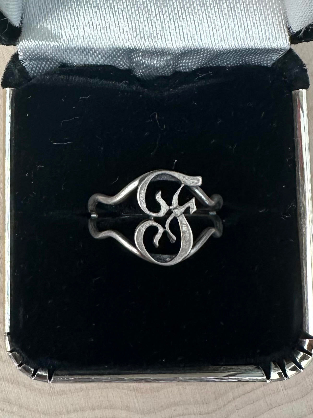 Vintage Signed BEAU Sterling Silver Calligraphy Initial F Monogram Adjustable Ring US Size 4