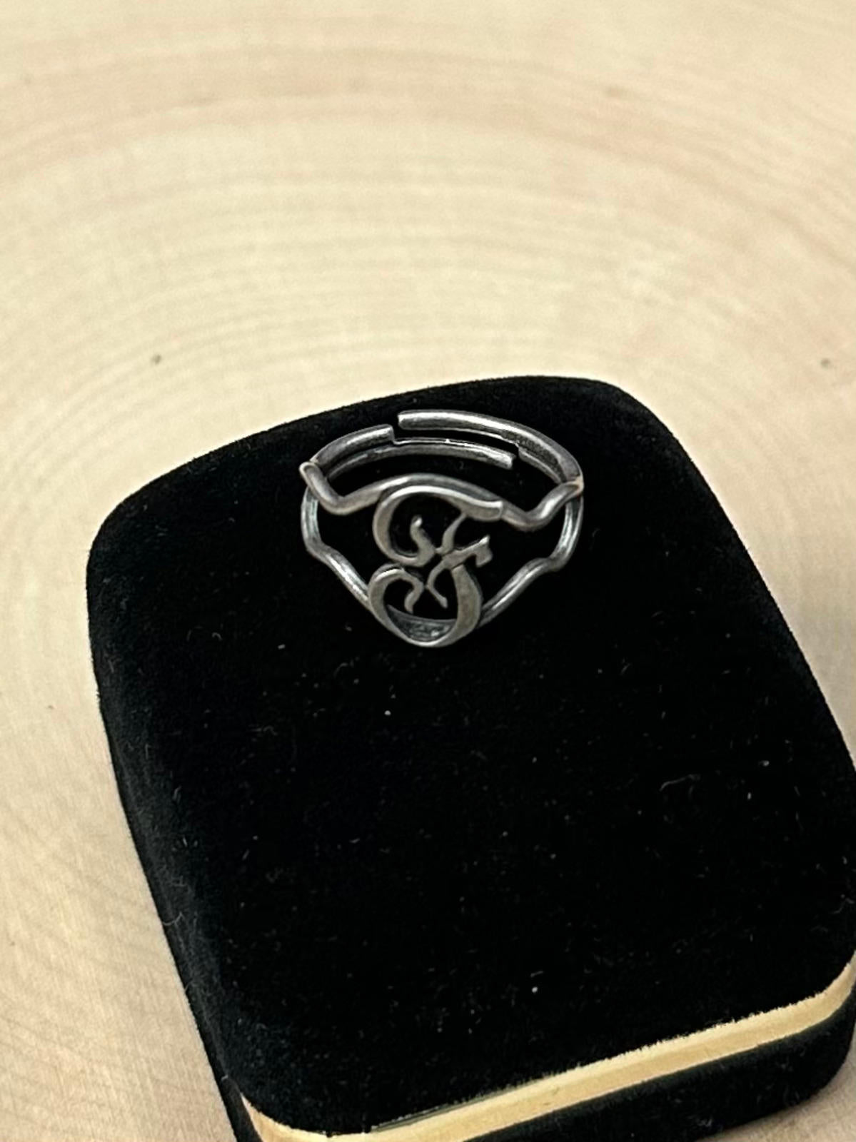 Vintage Signed BEAU Sterling Silver Calligraphy Initial F Monogram Adjustable Ring US Size 4