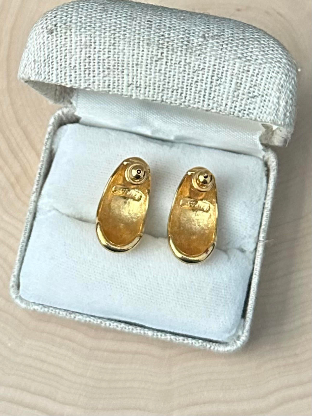 1980s Signed MONET Gold Tone Ribbed Half Hoop Pierced Post Earrings