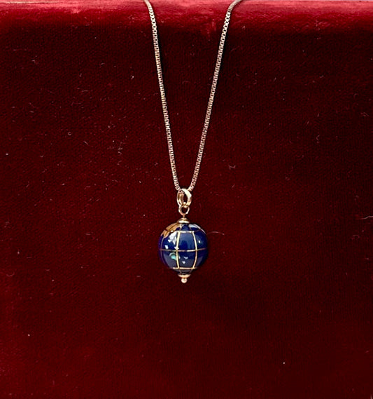 Vintage Italy 10K Yellow Gold World Globe Pendant Gold Plated Sterling Silver Necklace 18"