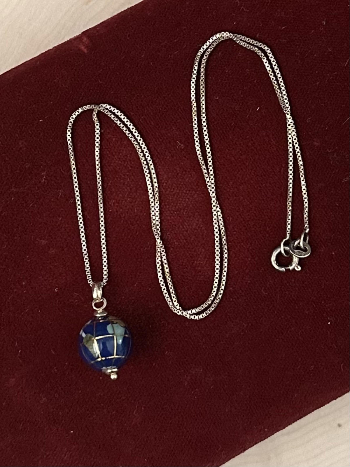 Vintage Italy 10K Yellow Gold World Globe Pendant Gold Plated Sterling Silver Necklace 18"