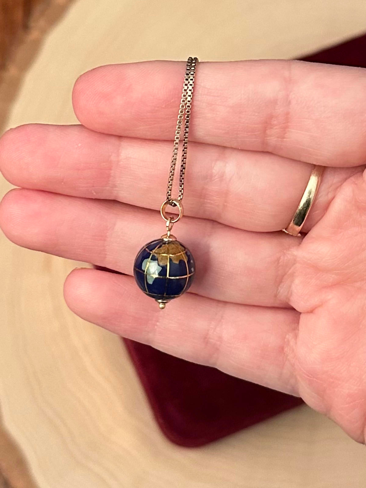 Vintage Italy 10K Yellow Gold World Globe Pendant Gold Plated Sterling Silver Necklace 18"