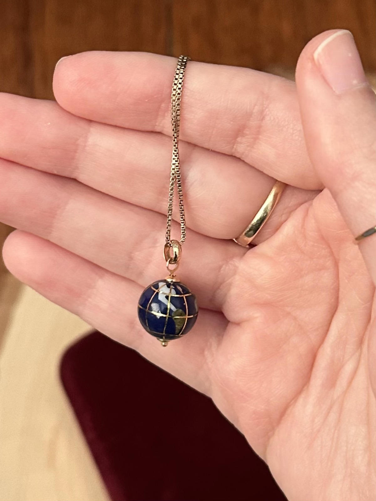 Vintage Italy 10K Yellow Gold World Globe Pendant Gold Plated Sterling Silver Necklace 18"