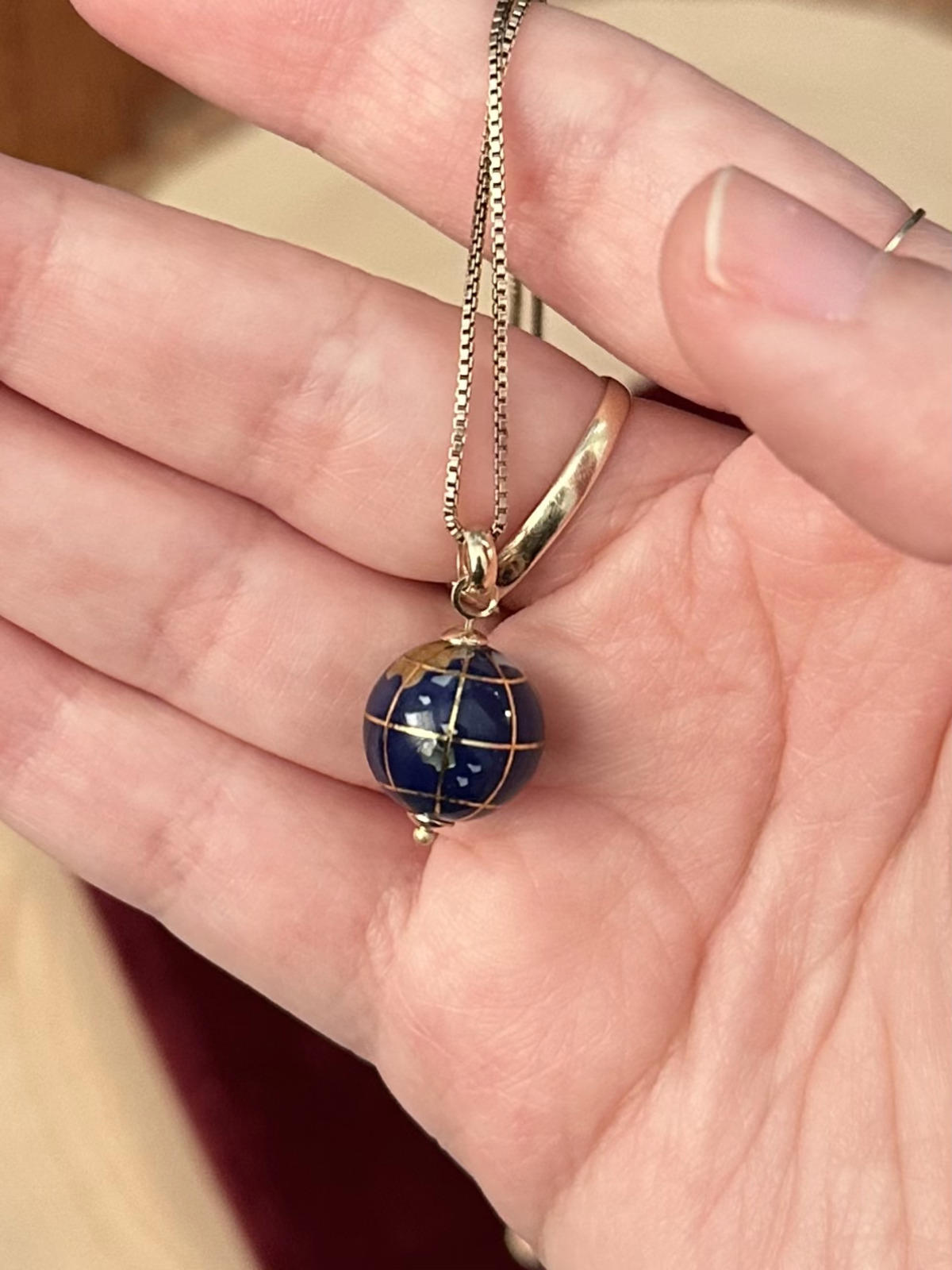 Vintage Italy 10K Yellow Gold World Globe Pendant Gold Plated Sterling Silver Necklace 18"