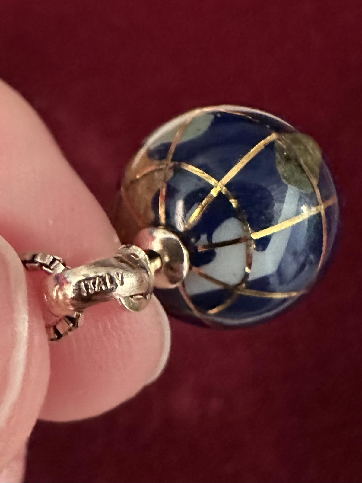 Vintage Italy 10K Yellow Gold World Globe Pendant Gold Plated Sterling Silver Necklace 18"