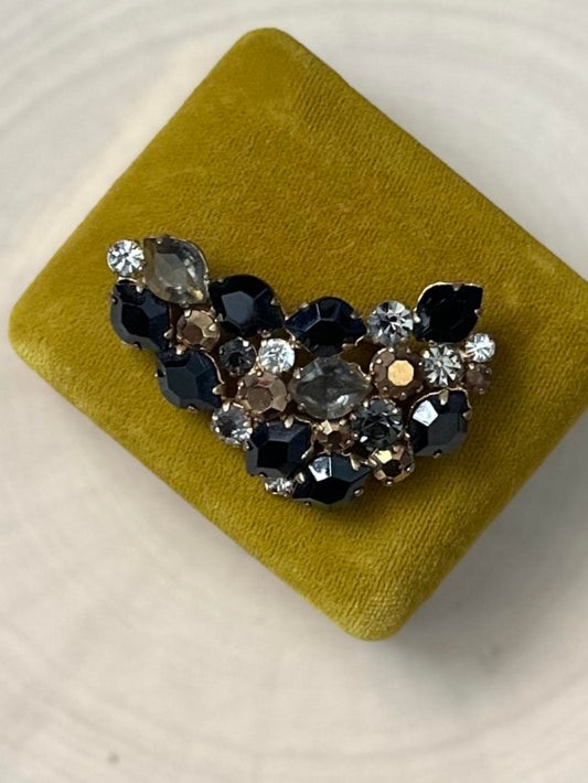 1950s Signed Austria Faceted Rhinestone Brooch Gold Tone & Black