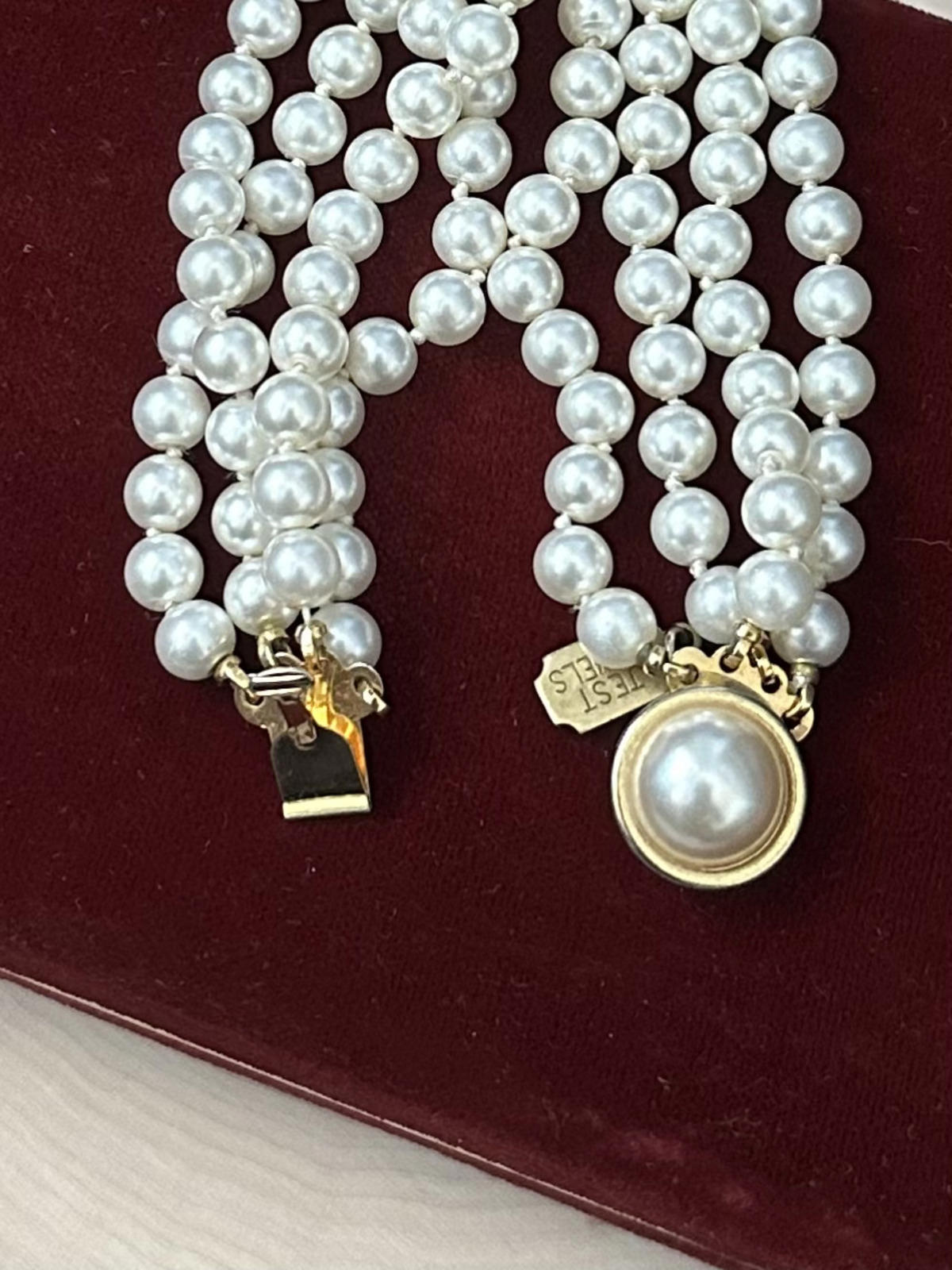 1990s Signed Jest Jewels San Francisco Four Strand Faux Pearl Bracelet