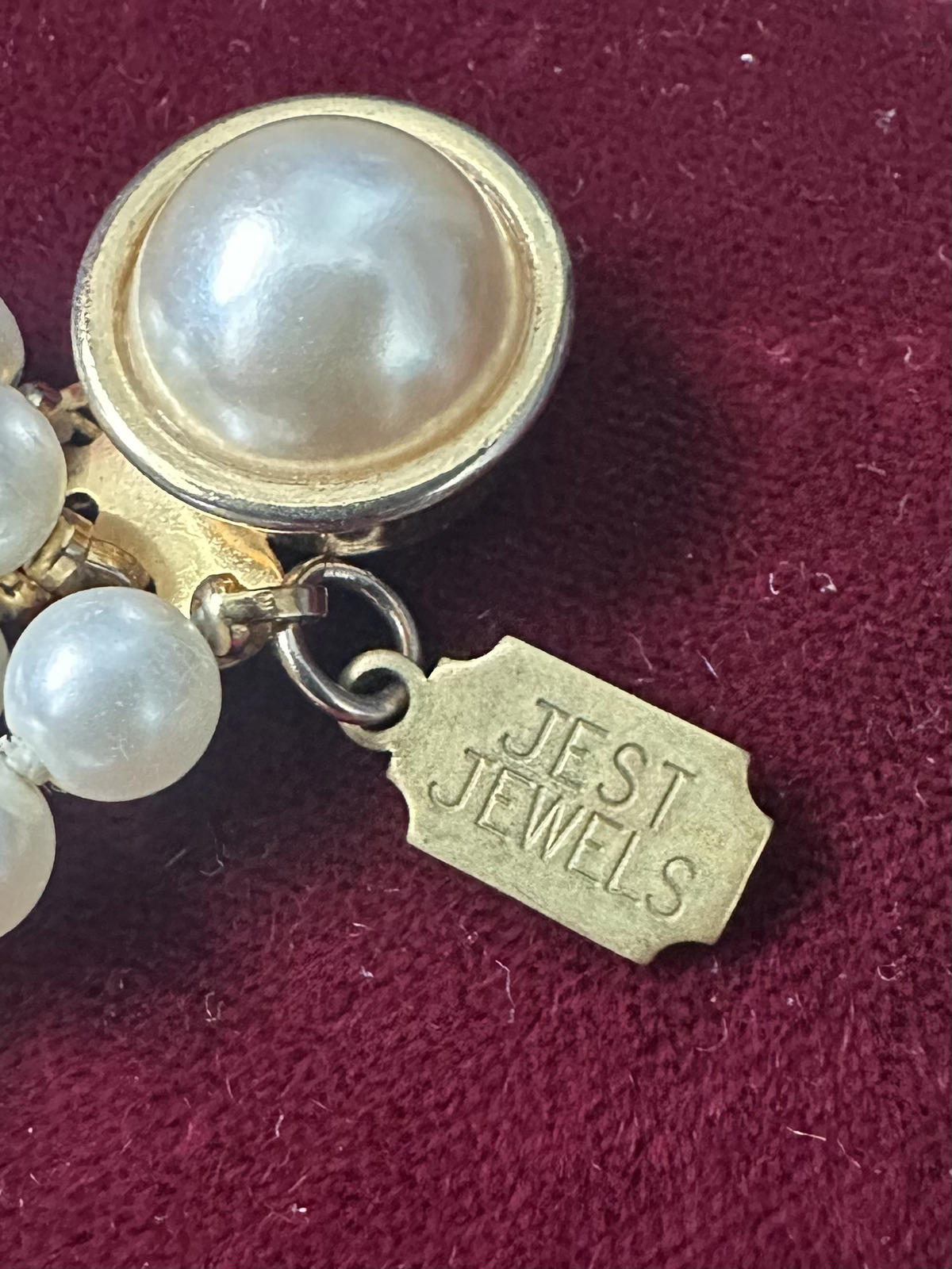 1990s Signed Jest Jewels San Francisco Four Strand Faux Pearl Bracelet