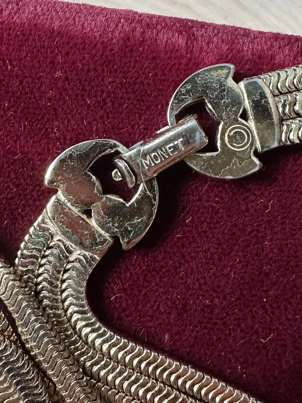 1950s Signed MONET Gold Tone Priscilla Slide Tassel Necklace Monogrammed JB 16"