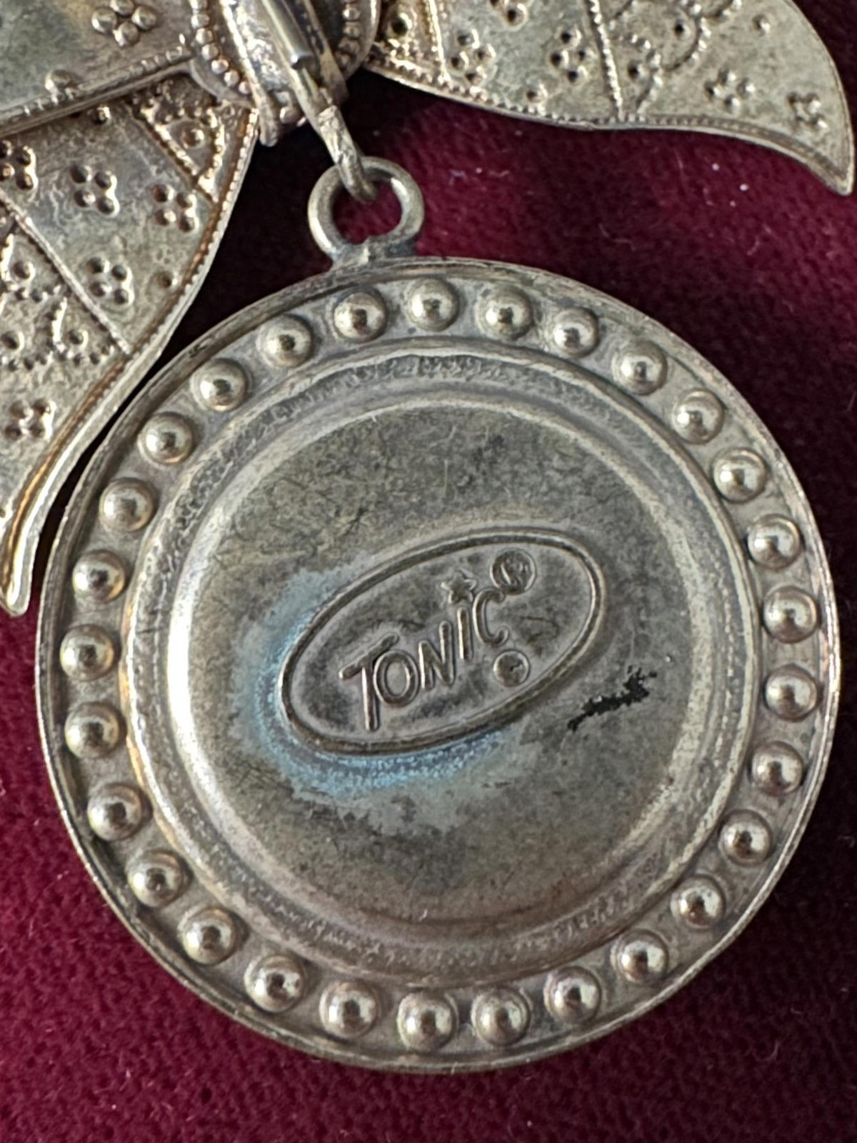 1980s Signed TONIC Gold Tone Bow Blue Rhinestone Statement Earrings