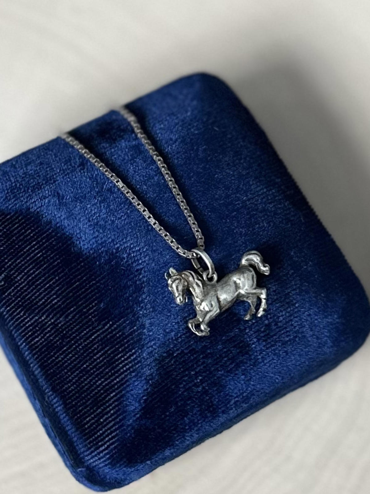 Vintage Sterling Silver Galloping Horse Pendant Necklace 18.6" Equestrian