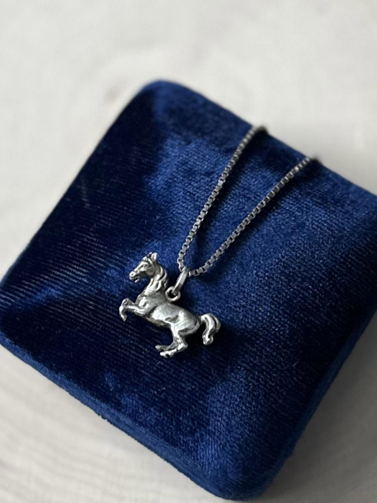 Vintage Sterling Silver Galloping Horse Pendant Necklace 18.6" Equestrian