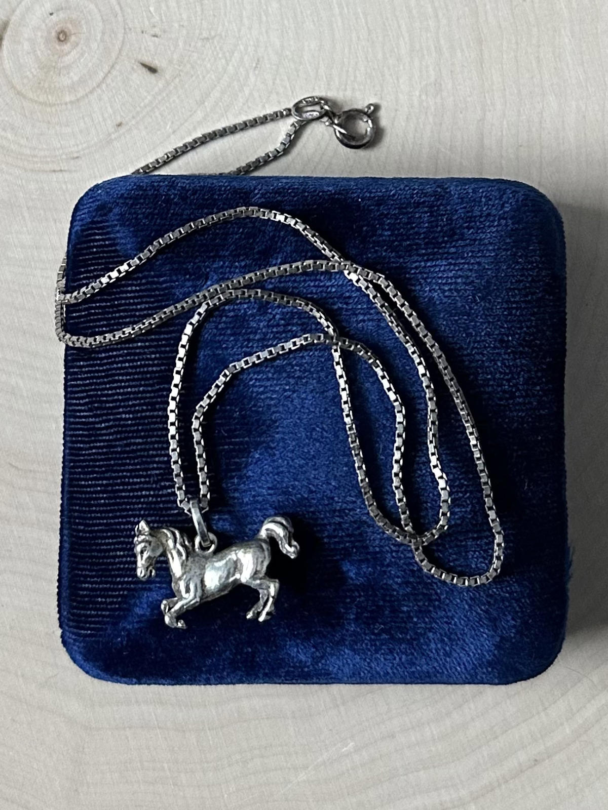 Vintage Sterling Silver Galloping Horse Pendant Necklace 18.6" Equestrian