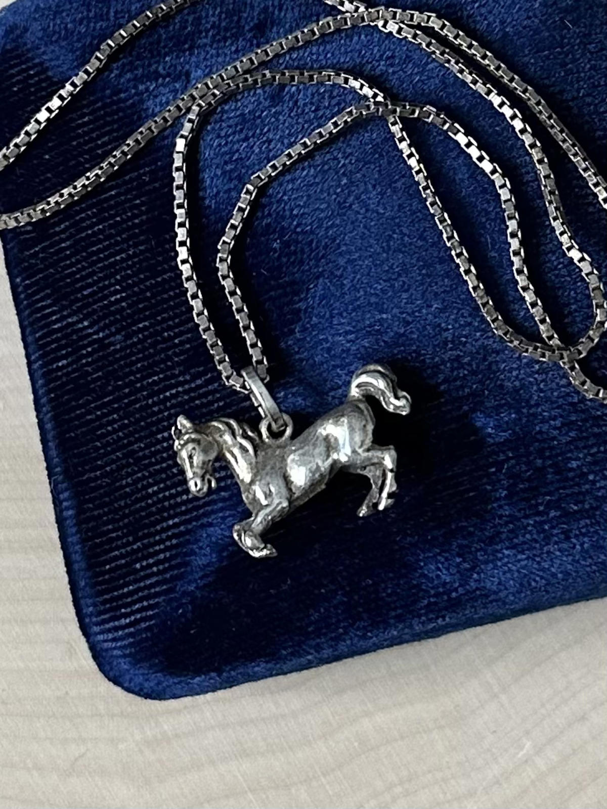 Vintage Sterling Silver Galloping Horse Pendant Necklace 18.6" Equestrian