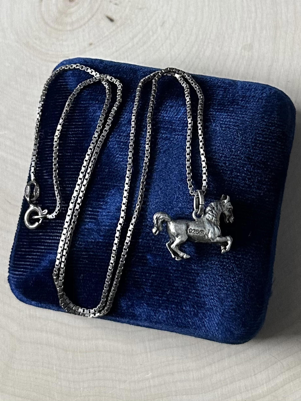 Vintage Sterling Silver Galloping Horse Pendant Necklace 18.6" Equestrian