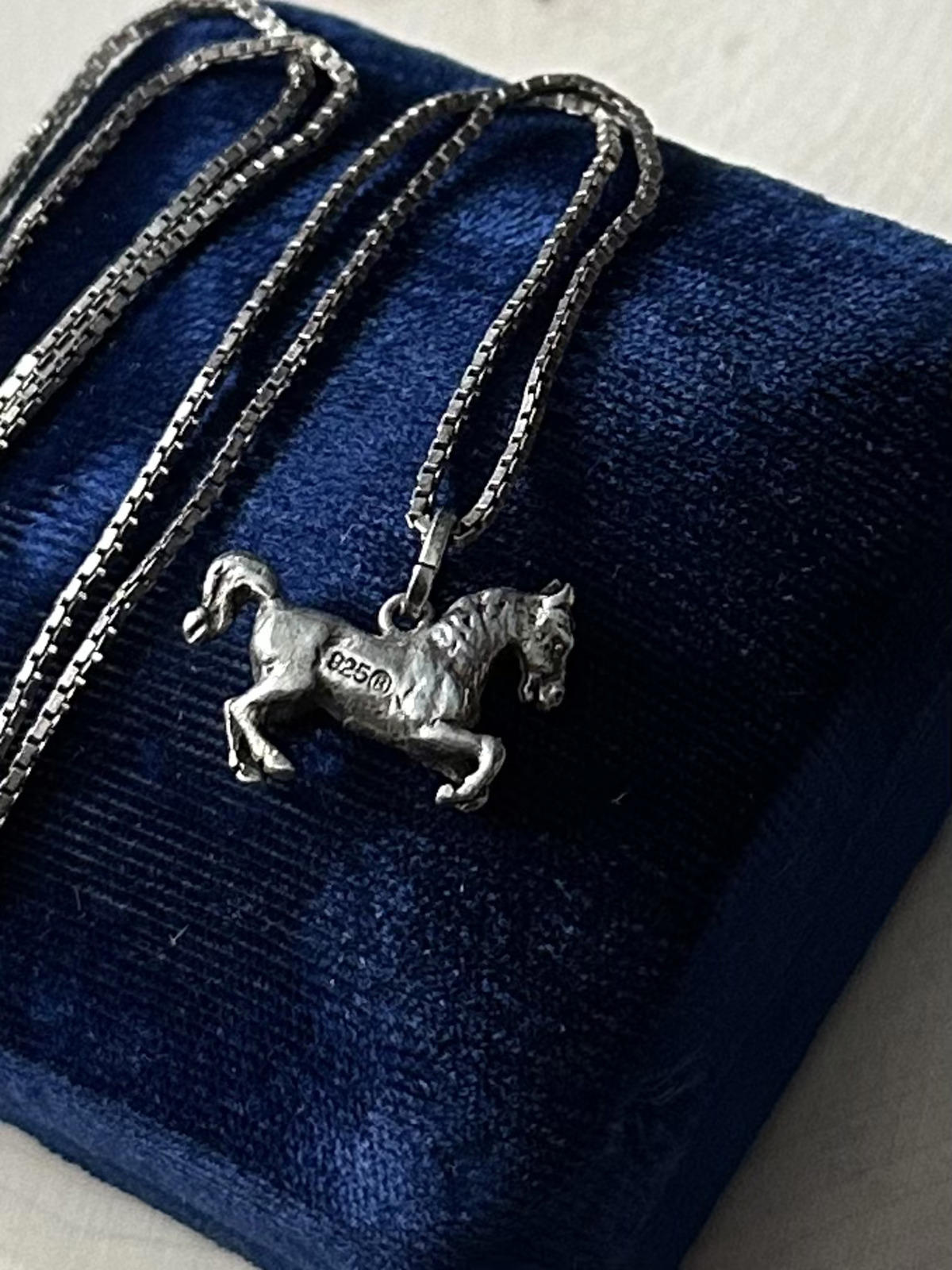 Vintage Sterling Silver Galloping Horse Pendant Necklace 18.6" Equestrian