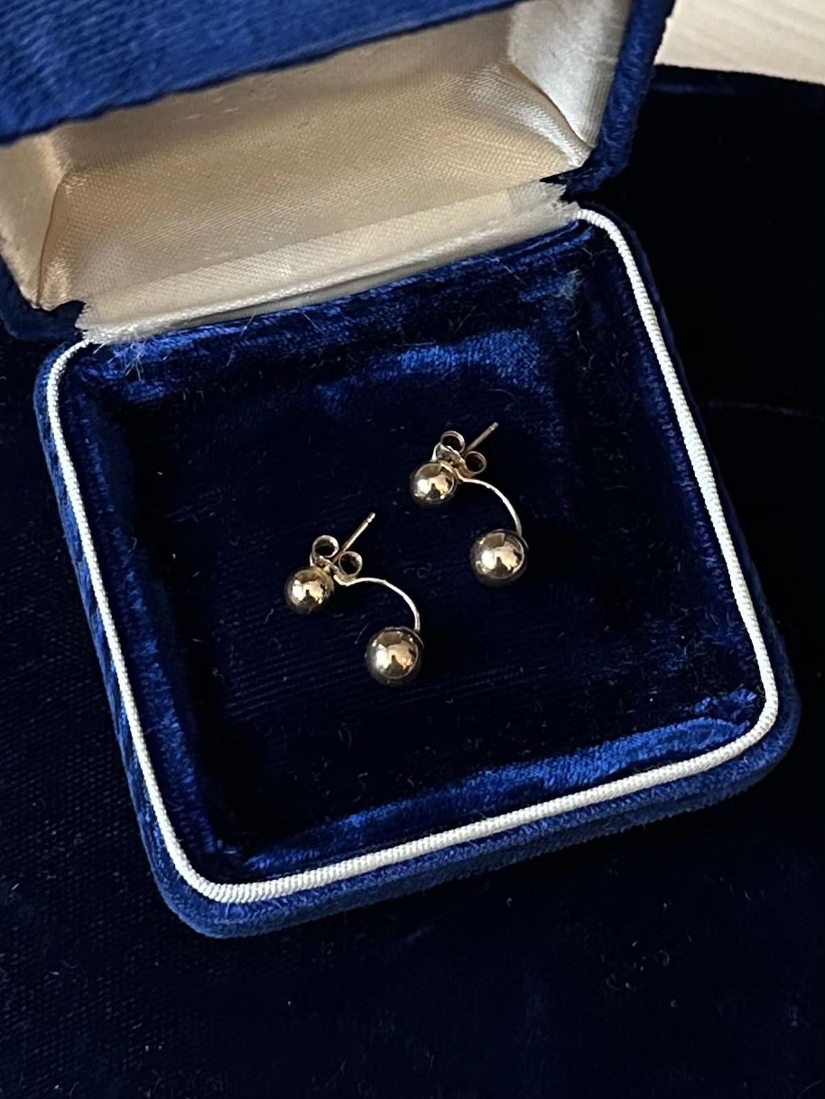 Unique 10K Yellow Gold Ball Pierced Stud Earrings Front & Back Illusion Jewelry