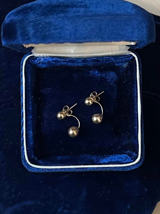 Unique 10K Yellow Gold Ball Pierced Stud Earrings Front & Back Illusion Jewelry