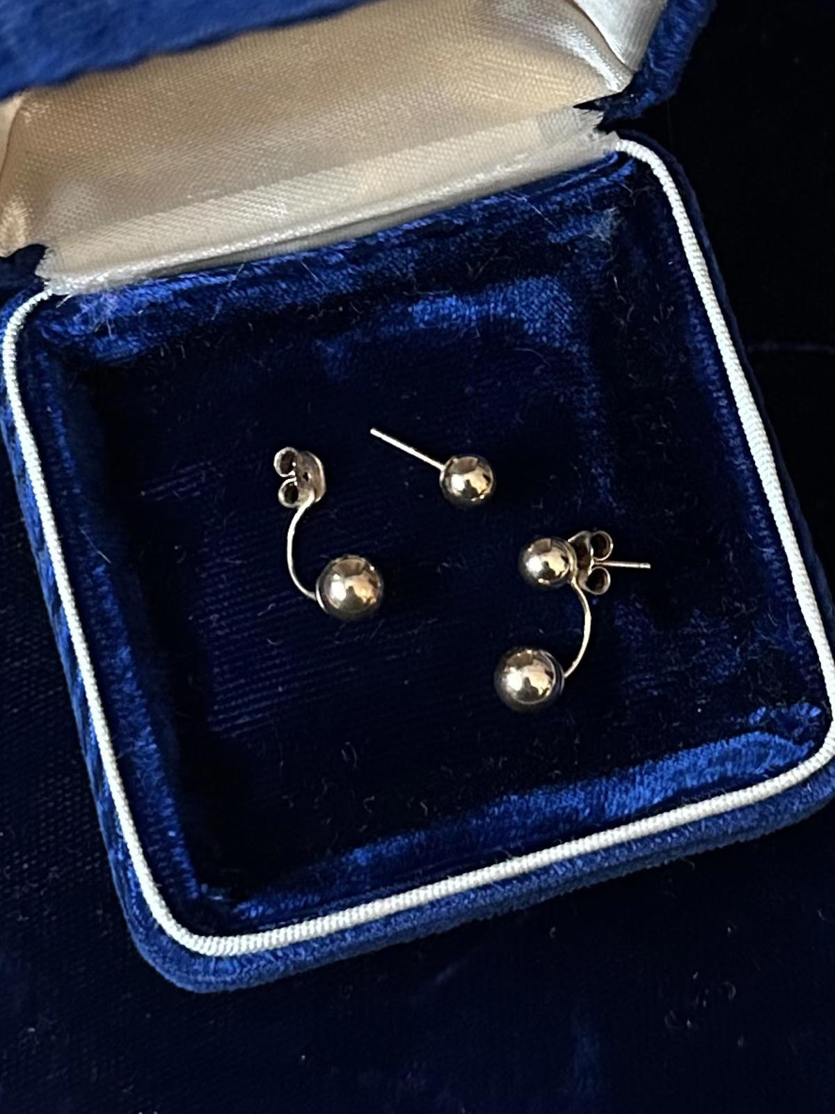 Unique 10K Yellow Gold Ball Pierced Stud Earrings Front & Back Illusion Jewelry