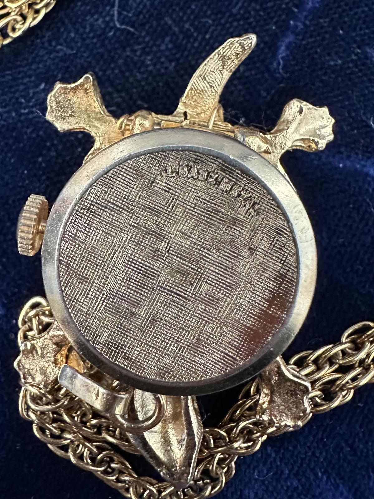 Vintage Gold Tone Faux Pearl & Turquoise Turtle Watch Customtime Pendant Necklace 20"