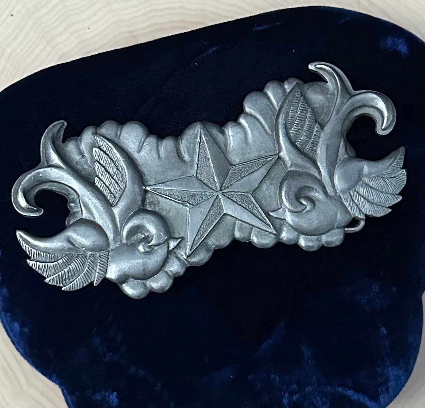 Vintage Heavy Metal Mfg. Co. Sparrows & Star Matte Silver Tone Belt Buckle