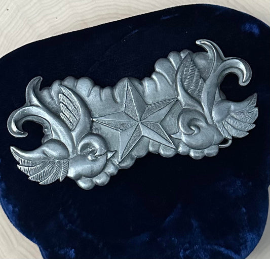Vintage Heavy Metal Mfg. Co. Sparrows & Star Matte Silver Tone Belt Buckle