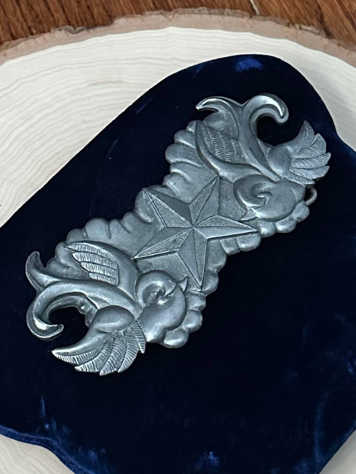 Vintage Heavy Metal Mfg. Co. Sparrows & Star Matte Silver Tone Belt Buckle