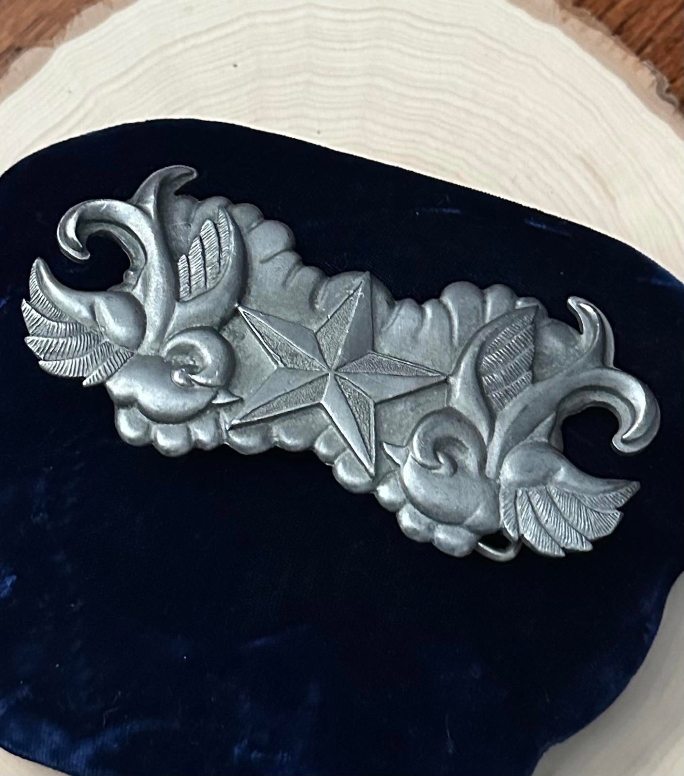 Vintage Heavy Metal Mfg. Co. Sparrows & Star Matte Silver Tone Belt Buckle