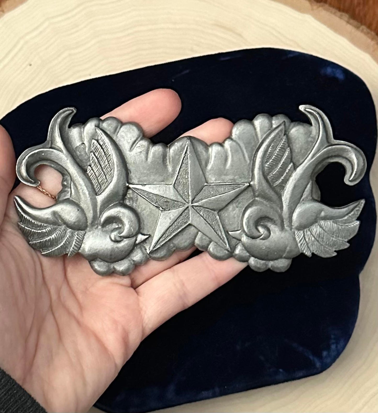 Vintage Heavy Metal Mfg. Co. Sparrows & Star Matte Silver Tone Belt Buckle