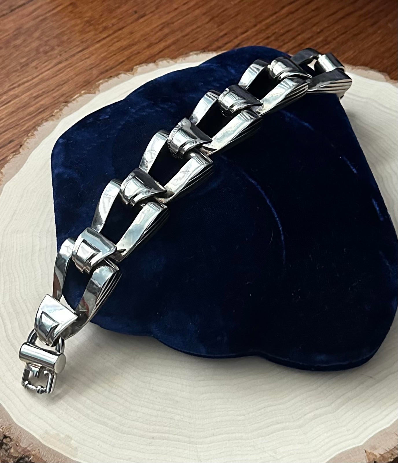 1990s Signed GIVENCHY Silver Tone Chunky Industrial Link Statement Bracelet 9.25"