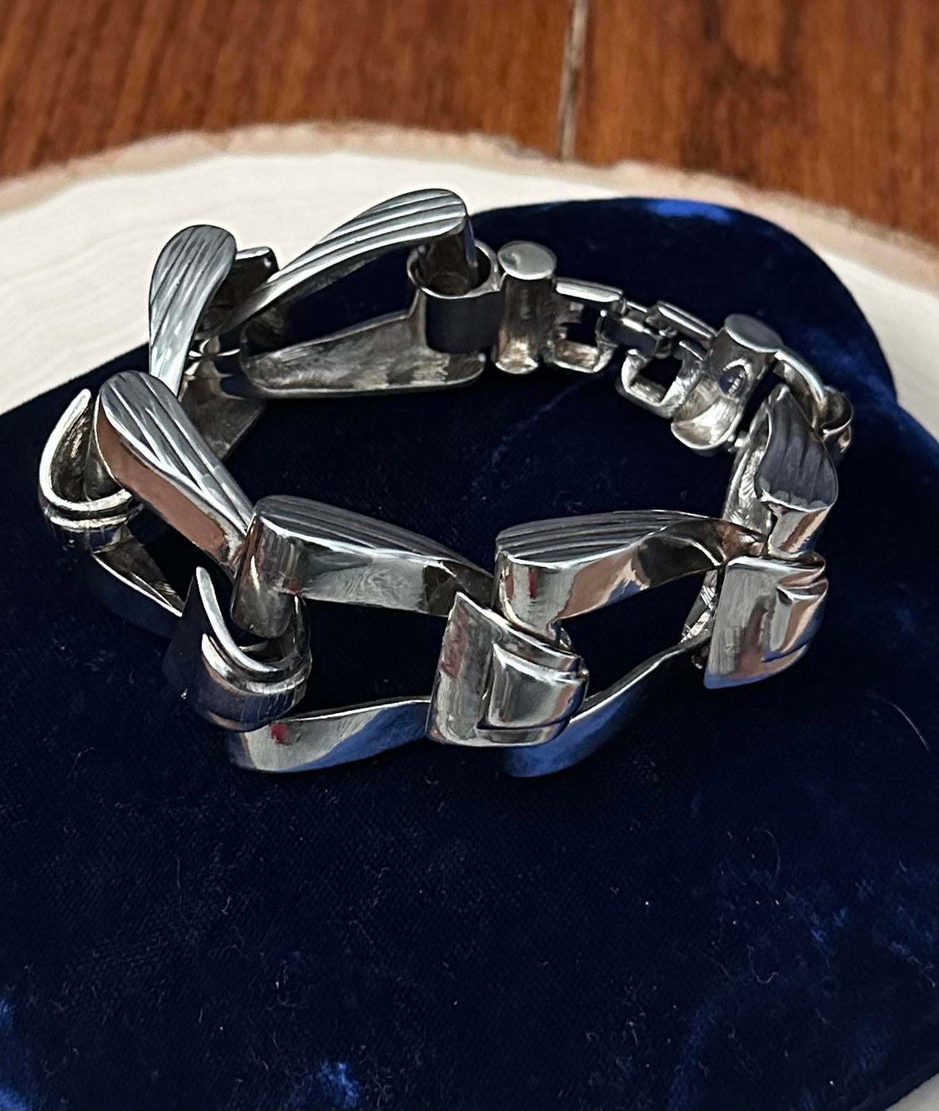 1990s Signed GIVENCHY Silver Tone Chunky Industrial Link Statement Bracelet 9.25"