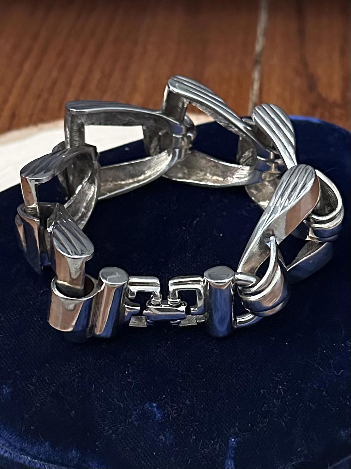 1990s Signed GIVENCHY Silver Tone Chunky Industrial Link Statement Bracelet 9.25"