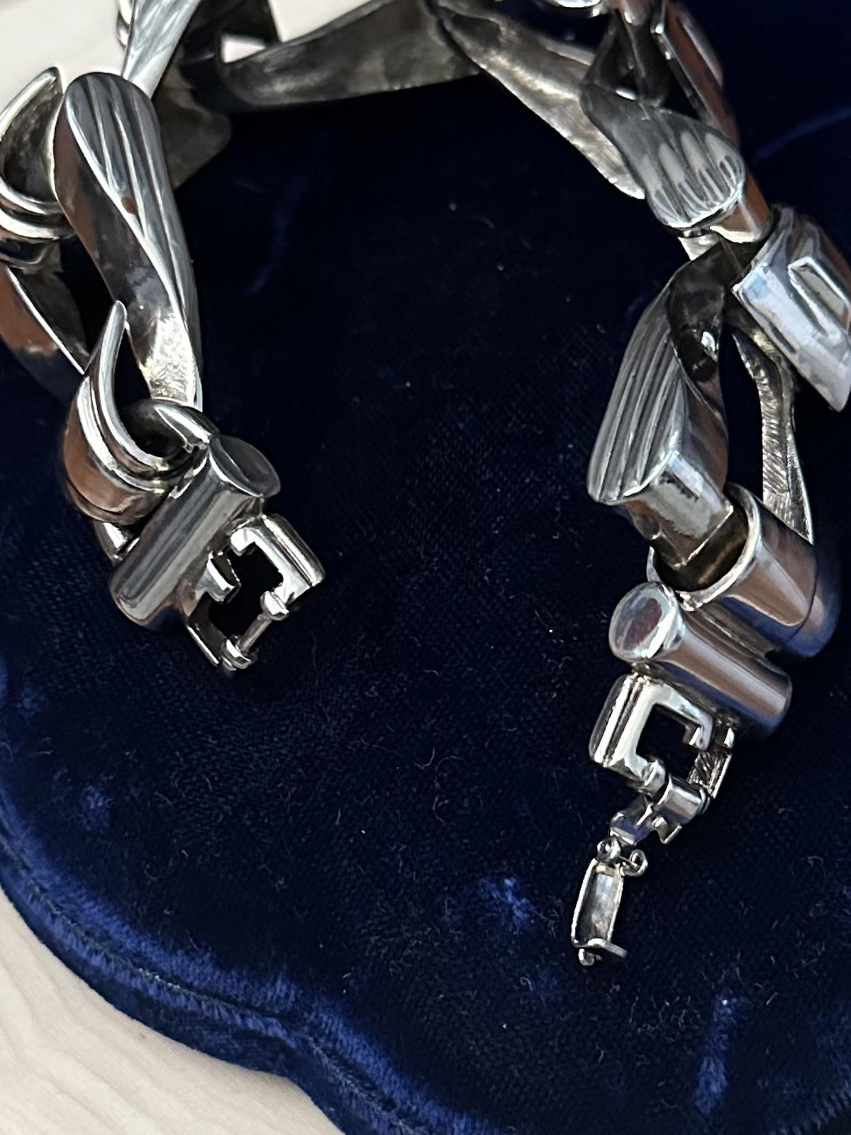 1990s Signed GIVENCHY Silver Tone Chunky Industrial Link Statement Bracelet 9.25"