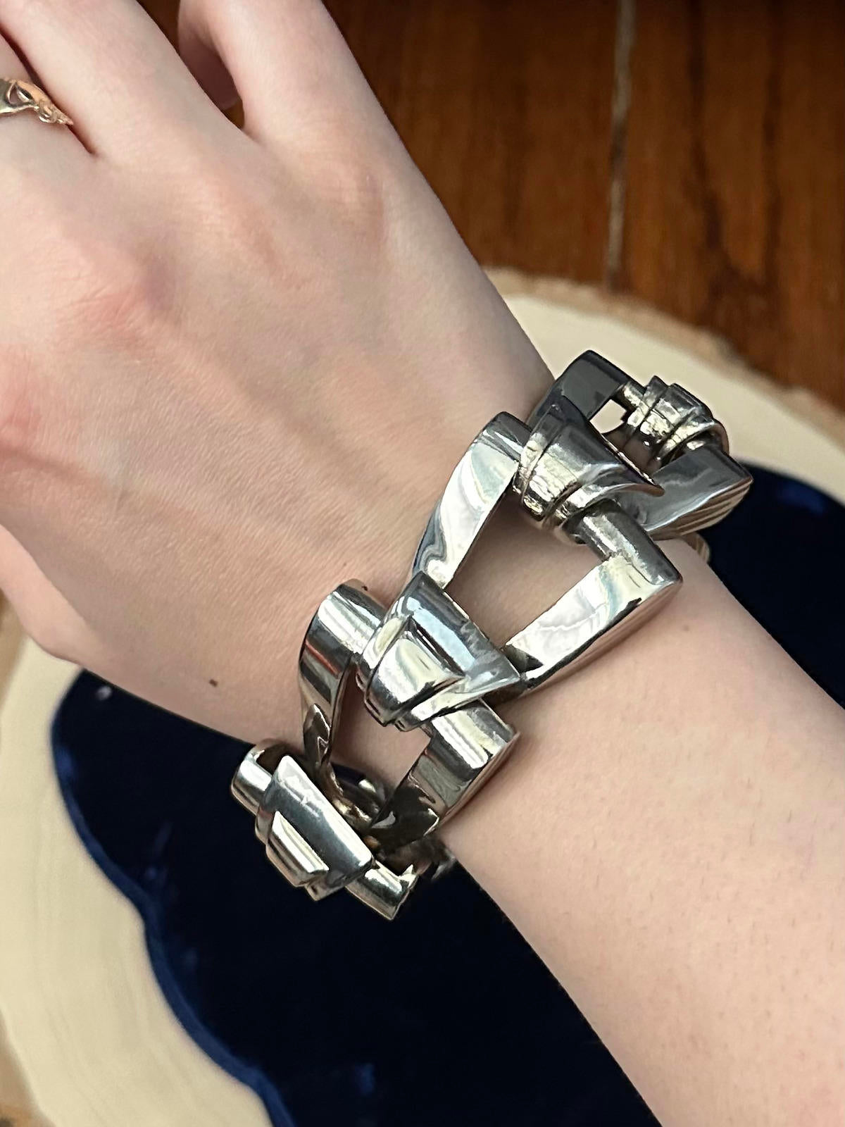 1990s Signed GIVENCHY Silver Tone Chunky Industrial Link Statement Bracelet 9.25"