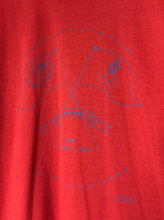 1989 SUNY Binghamton Greek Games Red Single Stitch Tee Screen Stars XL