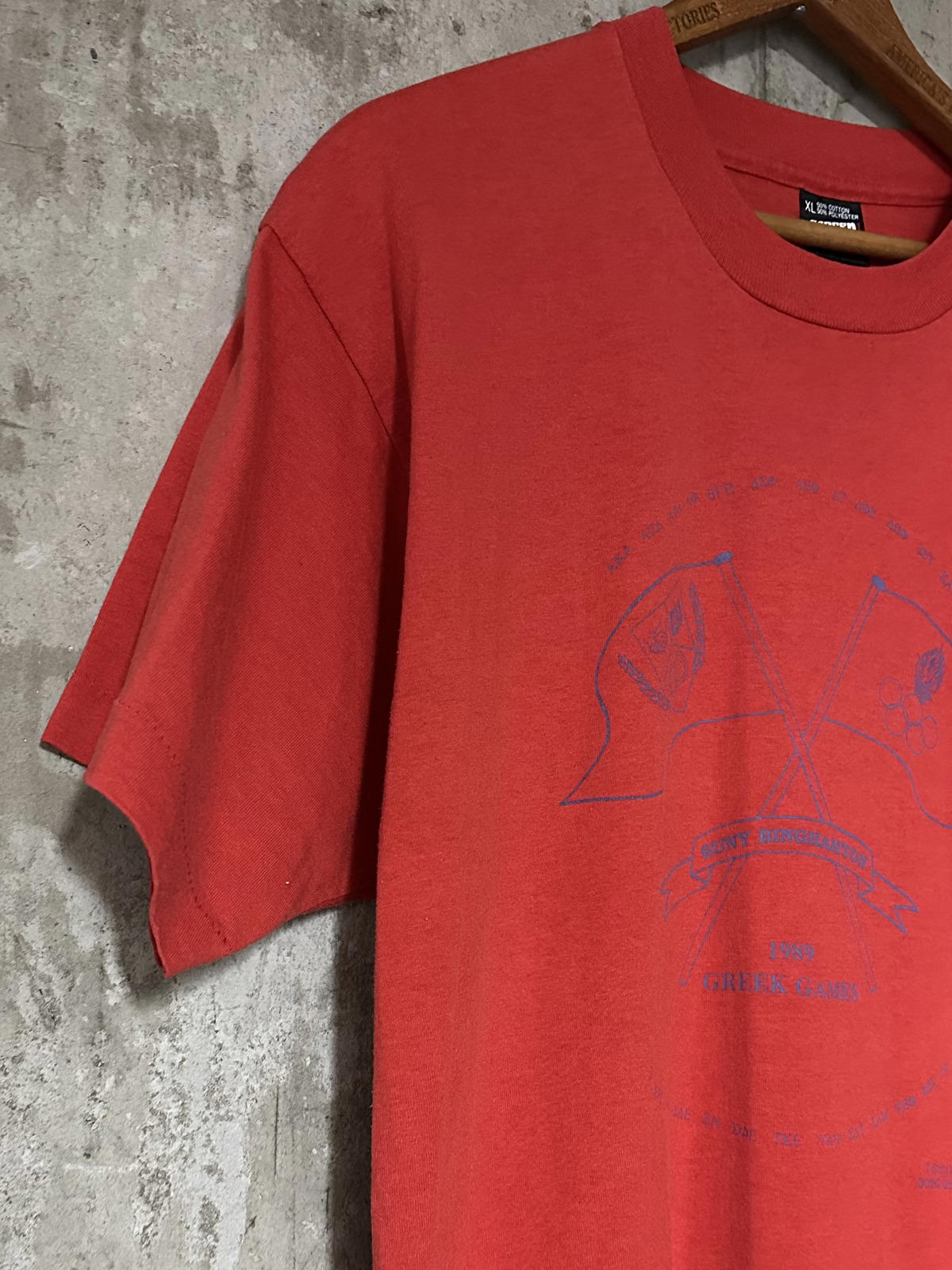 1989 SUNY Binghamton Greek Games Red Single Stitch Tee Screen Stars XL