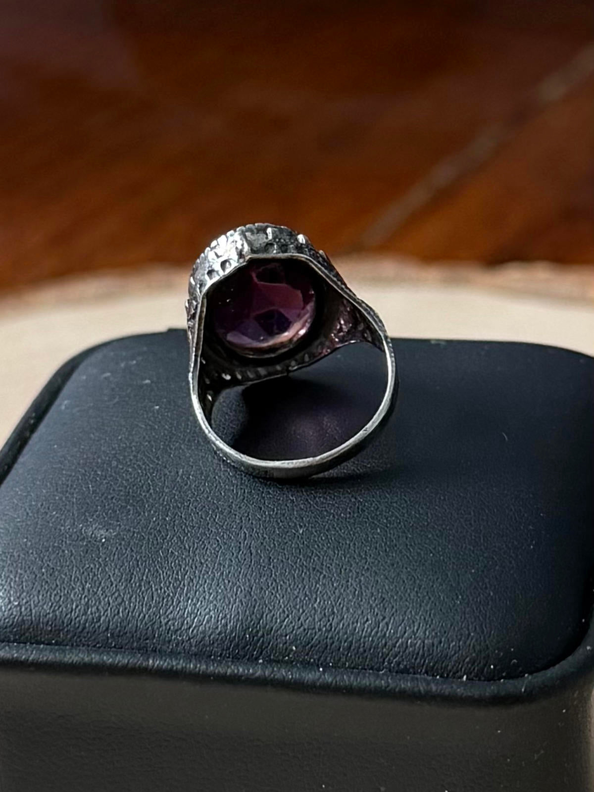 Antique 1920s 1930s Art Deco Sterling Silver Faceted Purple Glass Ring US 5