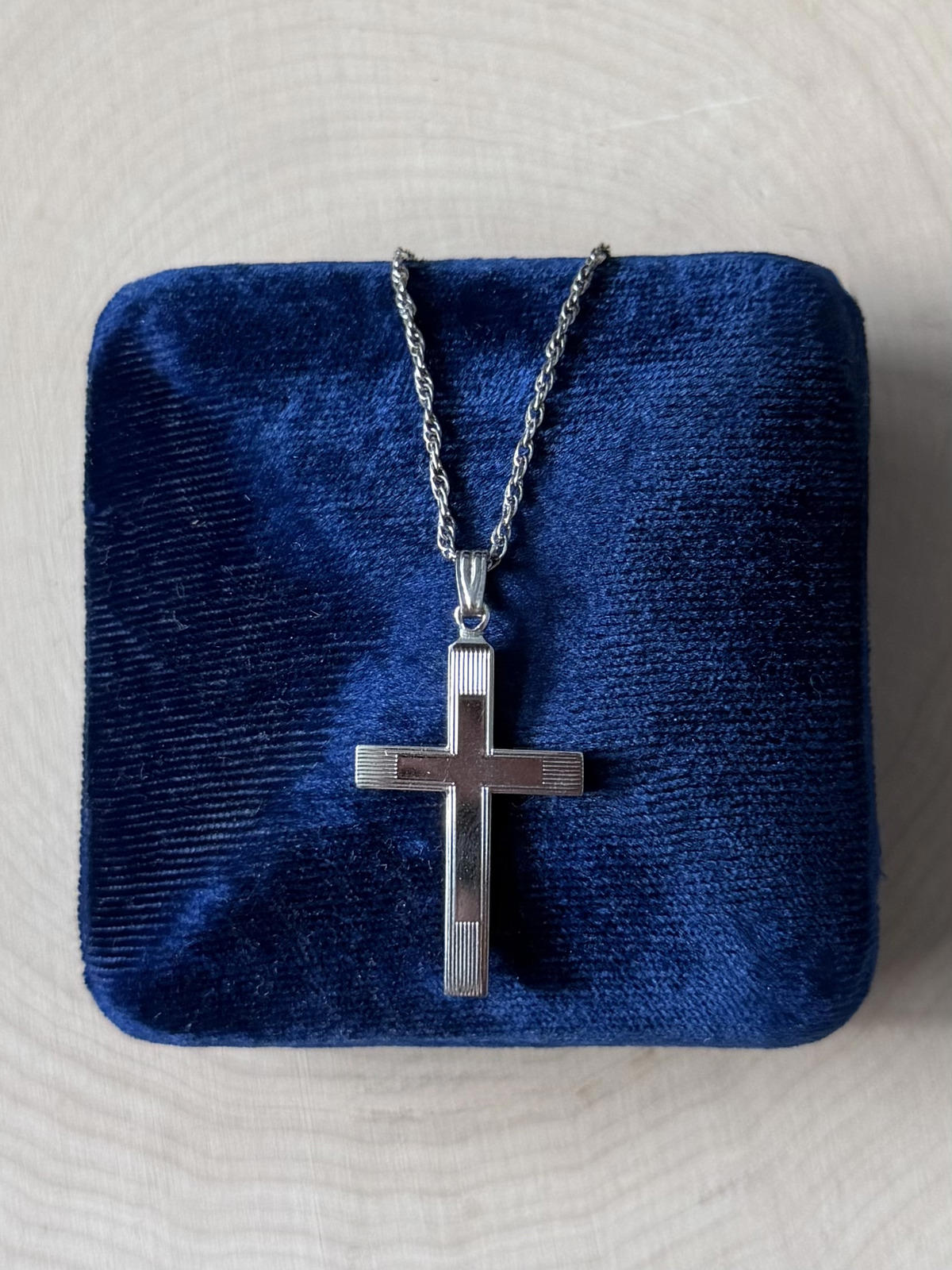 Vintage Midcentury Sterling Silver Cross Pendant Necklace 18.25"
