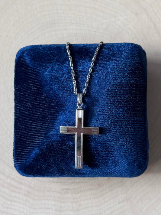 Vintage Midcentury Sterling Silver Cross Pendant Necklace 18.25"