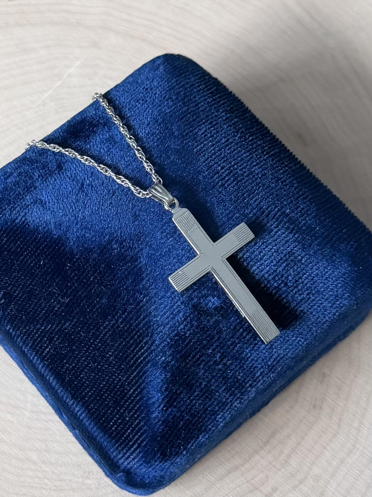 Vintage Midcentury Sterling Silver Cross Pendant Necklace 18.25"
