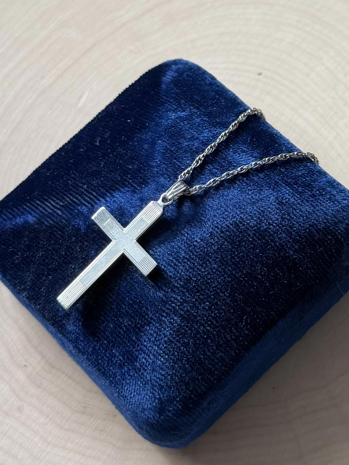 Vintage Midcentury Sterling Silver Cross Pendant Necklace 18.25"