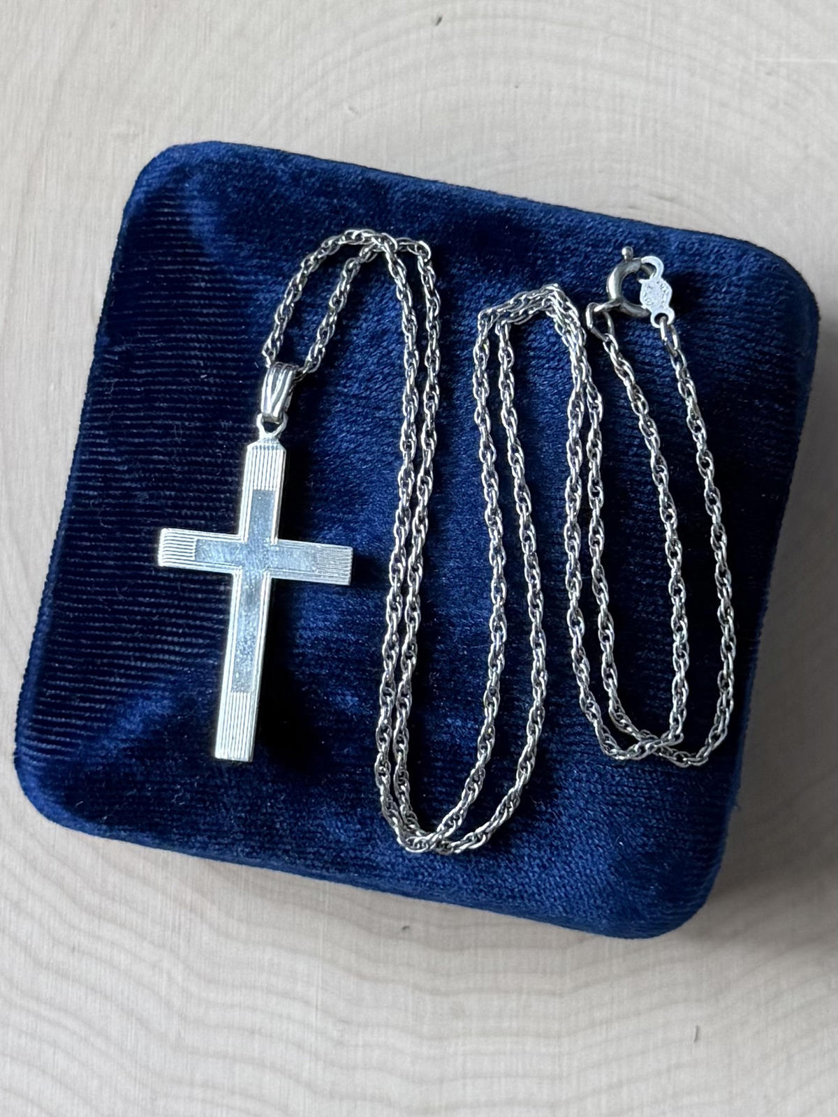 Vintage Midcentury Sterling Silver Cross Pendant Necklace 18.25"