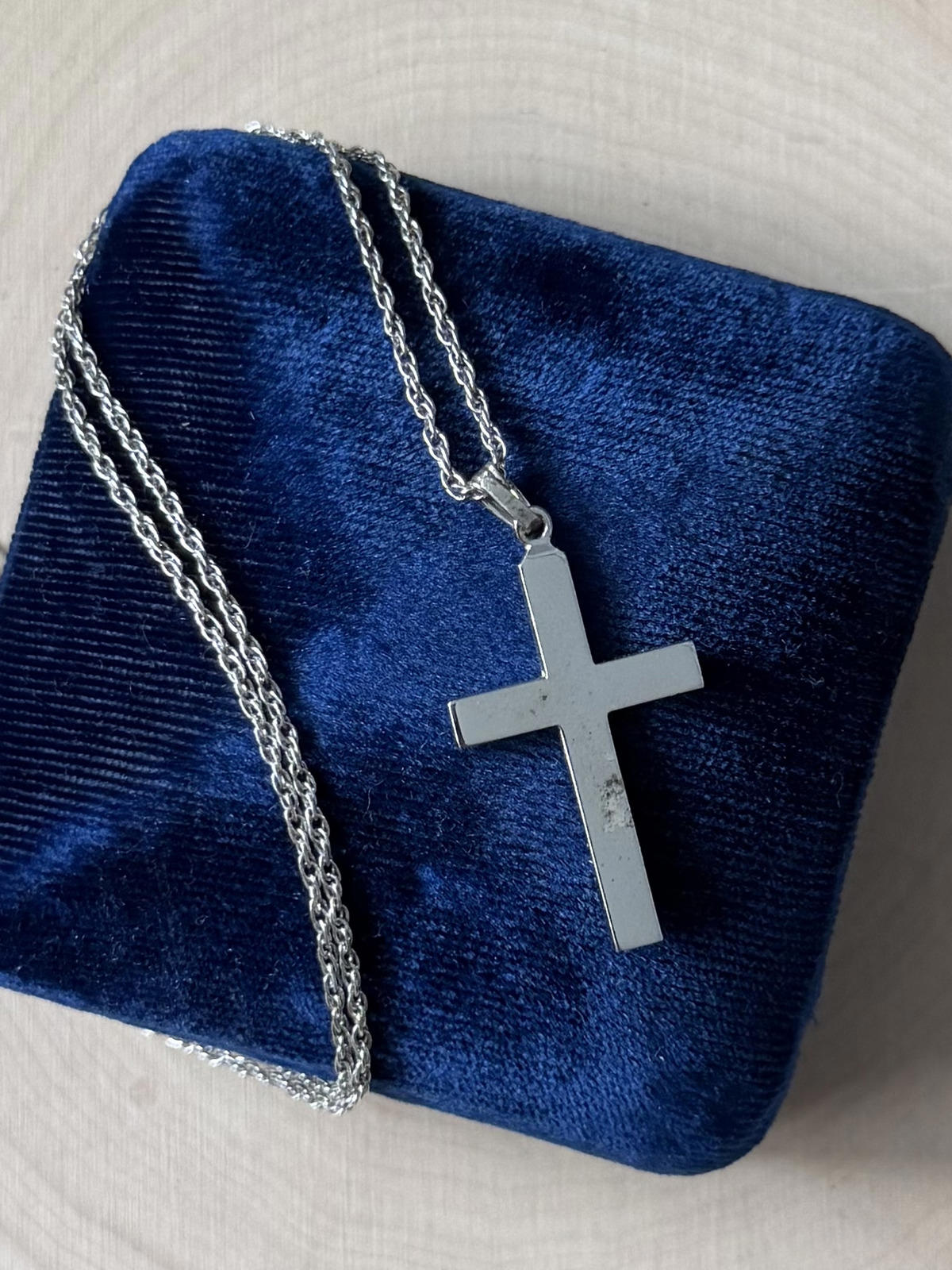 Vintage Midcentury Sterling Silver Cross Pendant Necklace 18.25"