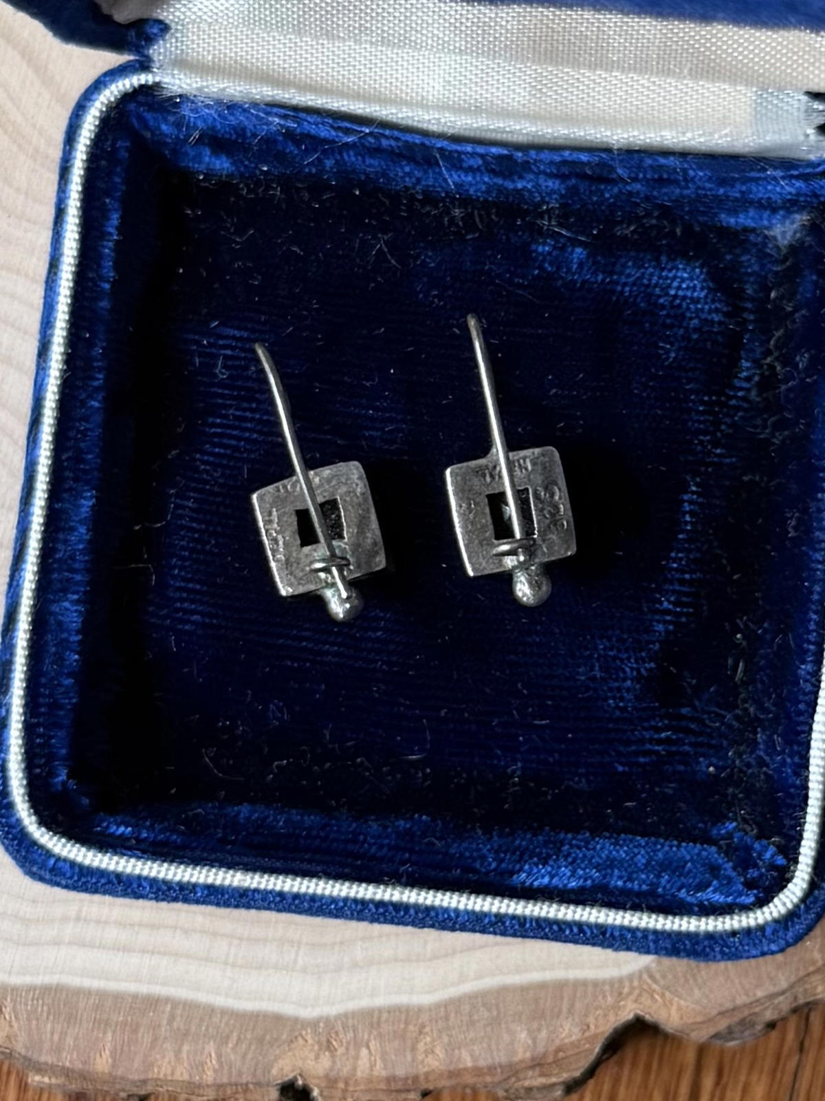 Vintage Sterling Silver & Genuine Garnet Faceted Square Dangle Drop Earrings