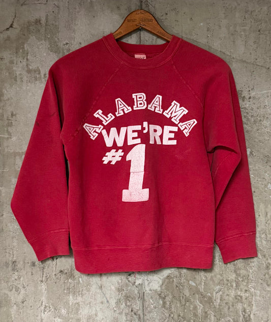 1960s 1970s Mayo Spruce Alabama We're #1 College Red Crimson Tide Crewneck Sweatshirt