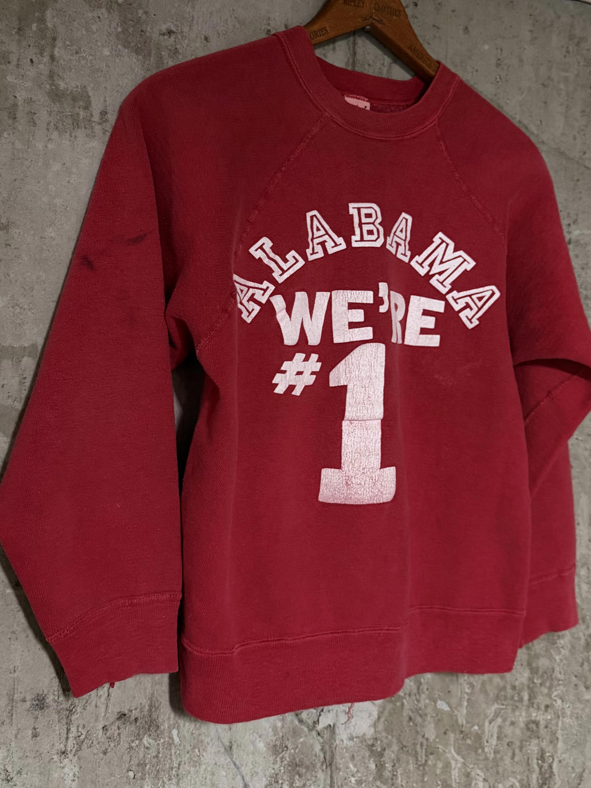 1960s 1970s Mayo Spruce Alabama We're #1 College Red Crimson Tide Crewneck Sweatshirt